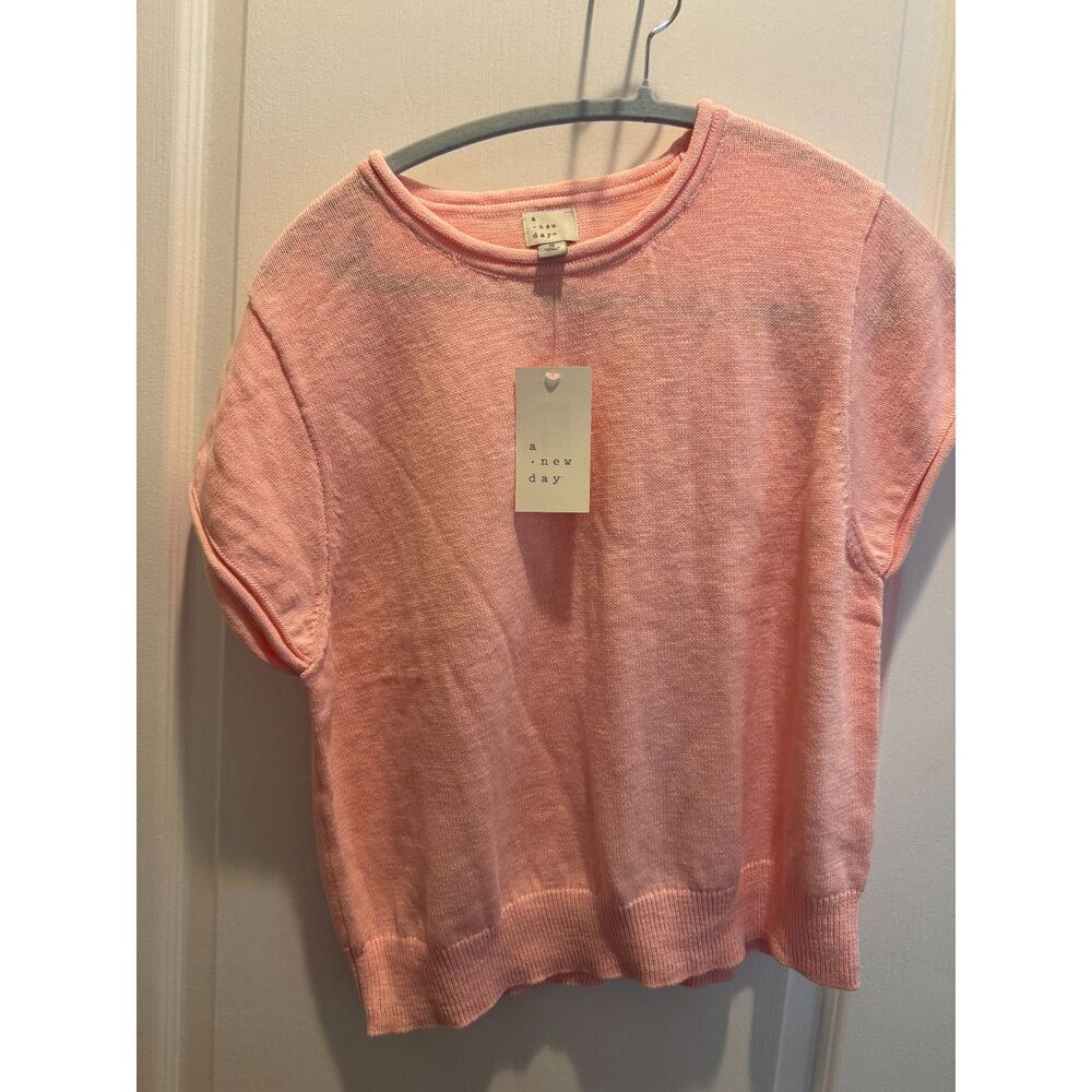 NWT A New Day Light Pink Short Sleeve Knit Sweater - Size Medium